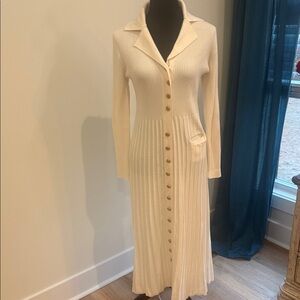 STYLEWE Cream Ribbed Button-Front Long Sleeve Maxi Dress